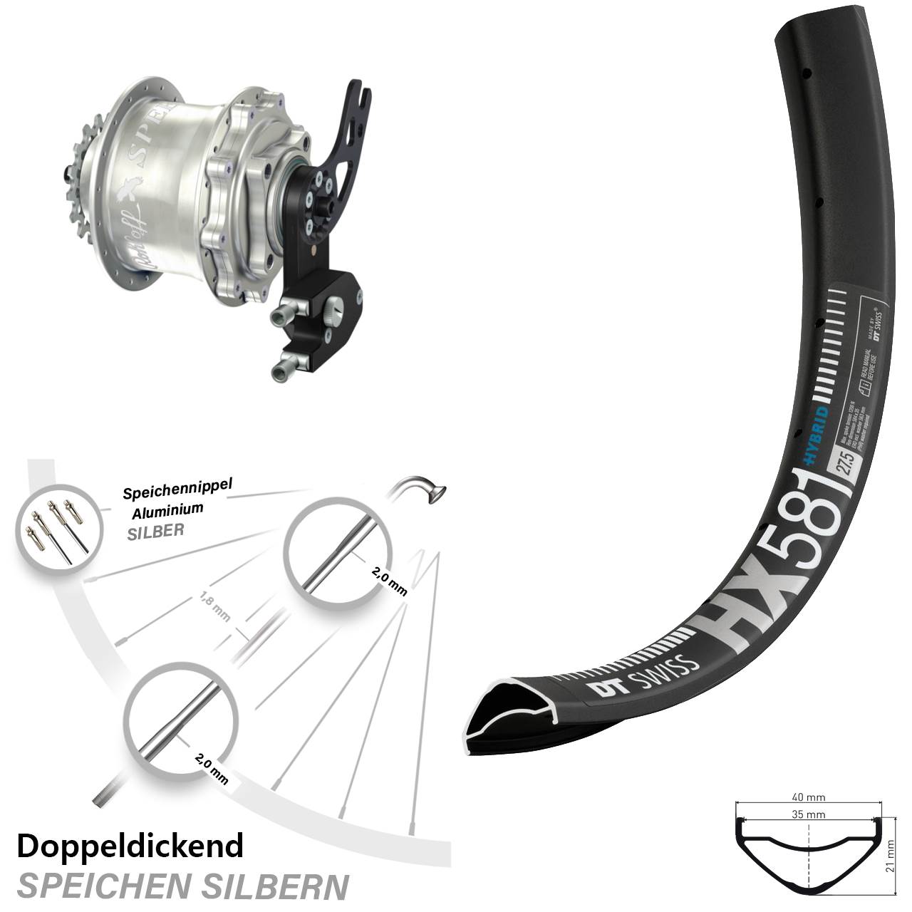 DT Swiss HX581 Rohloff Speedhub CC DB PM 27,5 Zoll Disc Hinterrrad