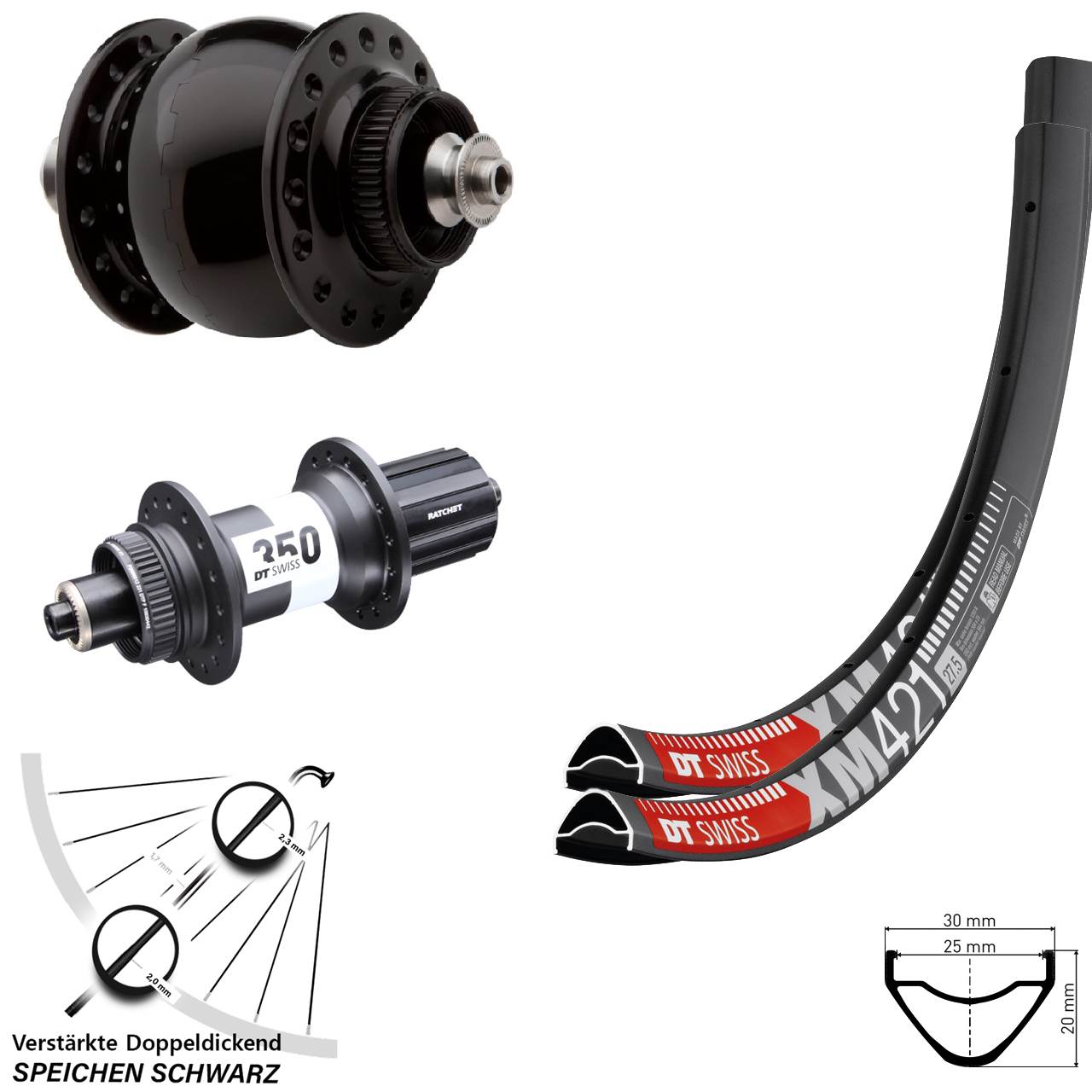 DT Swiss XM421-350 Ratchet 36 SONdelux 27,5 Zoll Laufradsatz QR 8-11 fach HG