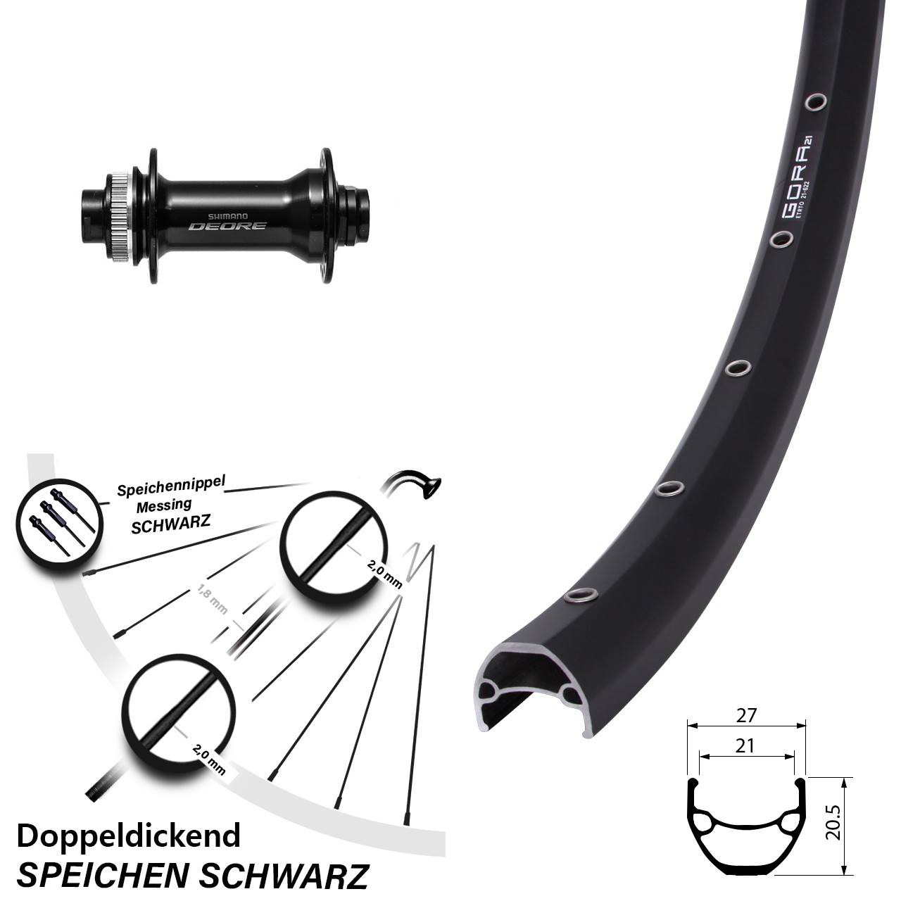 Gora 21 Shimano HB-M6010-B 29 Zoll Vorderrad Centerlock 15x110 Boost