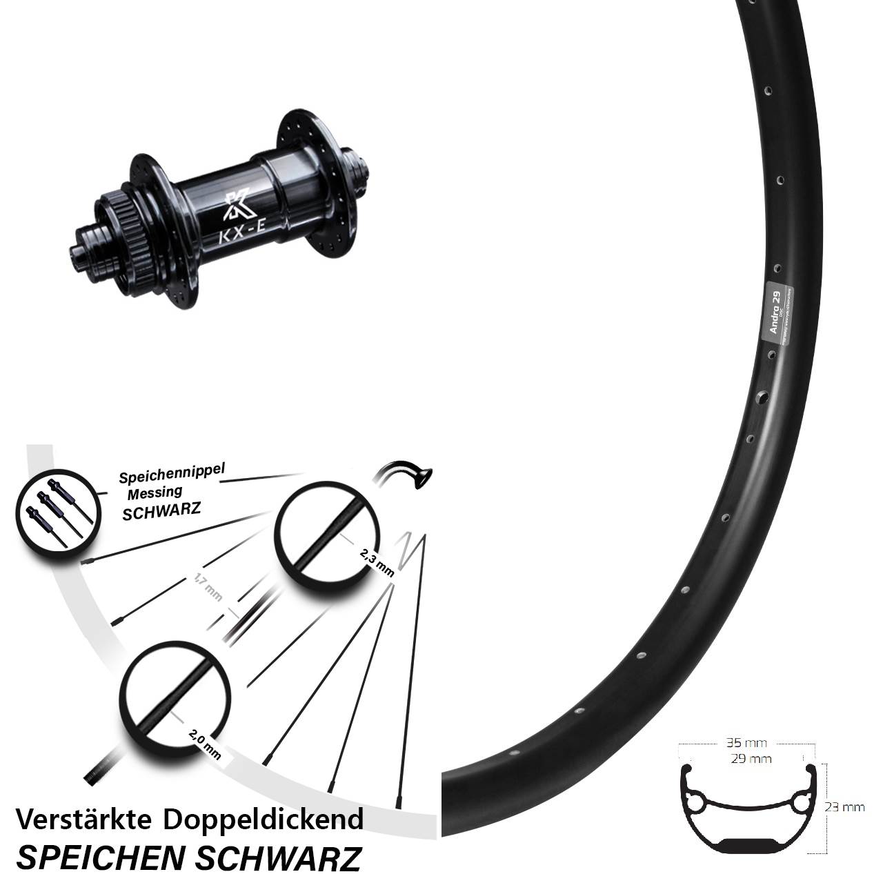 Vorderrad Centerlock 20 Zoll Ryde Andra 29 KX-E 4-fach gelagert QR