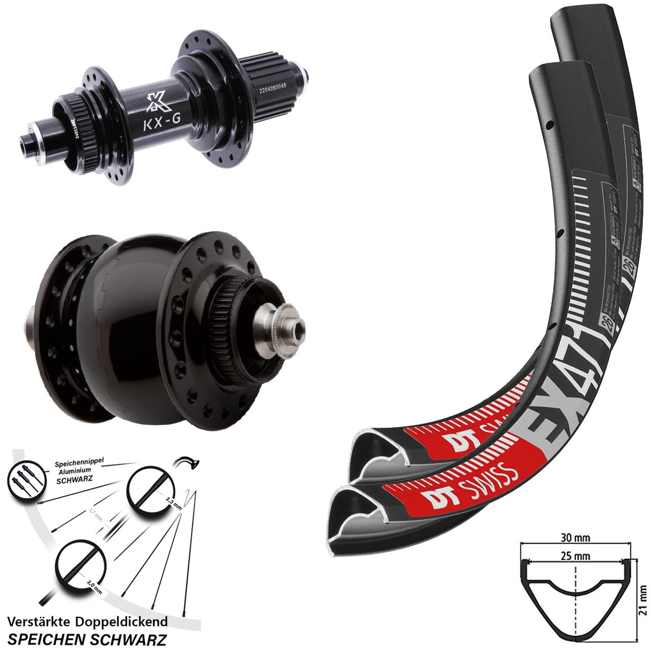 29 Zoll DT Swiss EX471 KX-GS Heavy Duty SON delux Disc Laufradsatz QR Micro Spline