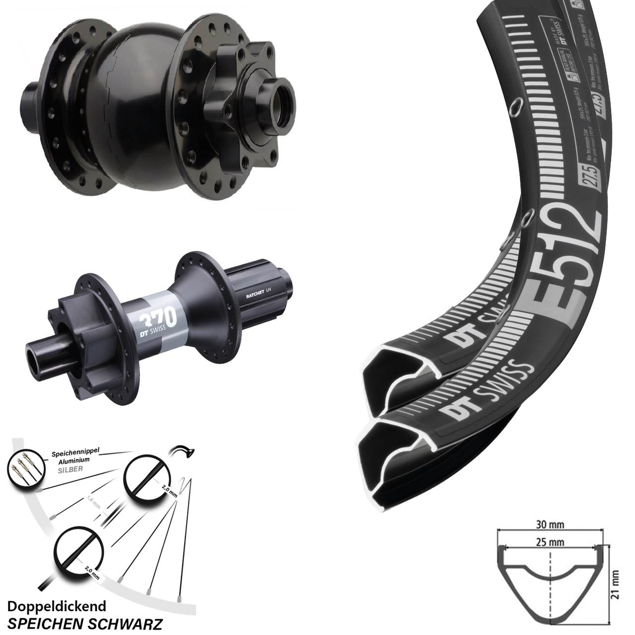Laufradsatz 6-Loch 29 Zoll DT Swiss E 512-370 SON 28 8-11 fach HG 15x110 12x148