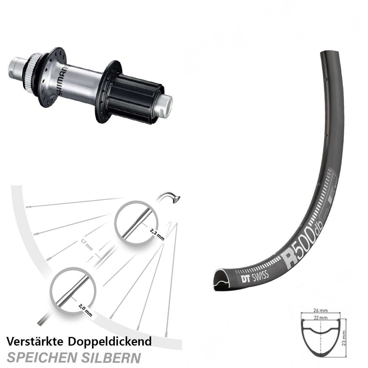 DT Swiss R 500 Shimano FH-RS770 28 Zoll Disc Hinterrad 12x142 8-12 fach HG