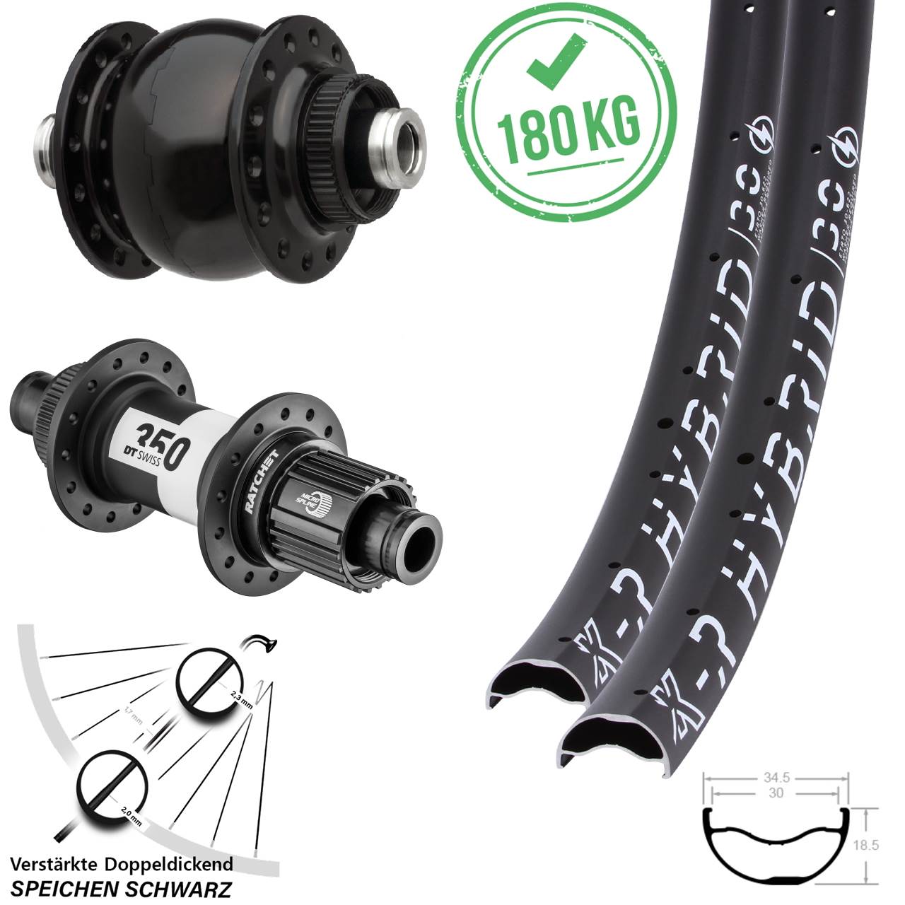 KX-R Hybrid 30 DT Swiss 350 SON 28 29 Zoll Centerlock Laufradsatz 12x100/142 Micro Spline
