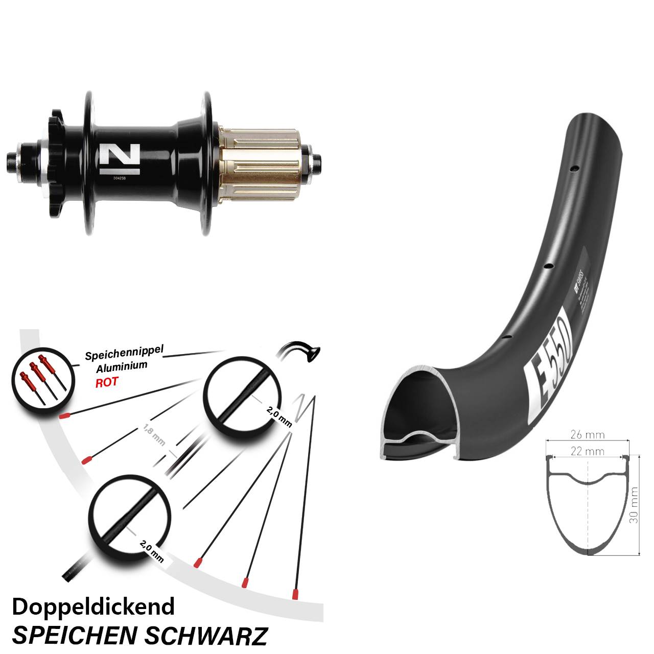 28 Zoll Hinterrad QR DT Swiss E550 Novatec D042 8-11 fach 6-Loch