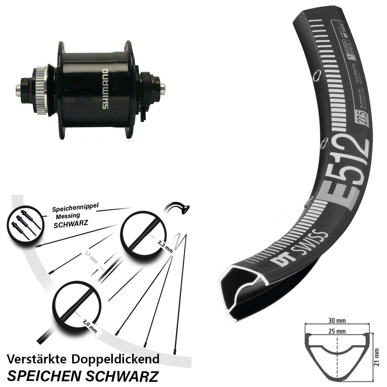 29 Zoll Vorderrad mit Nabendynamo DT Swiss E 512 Shimano DH-UR700