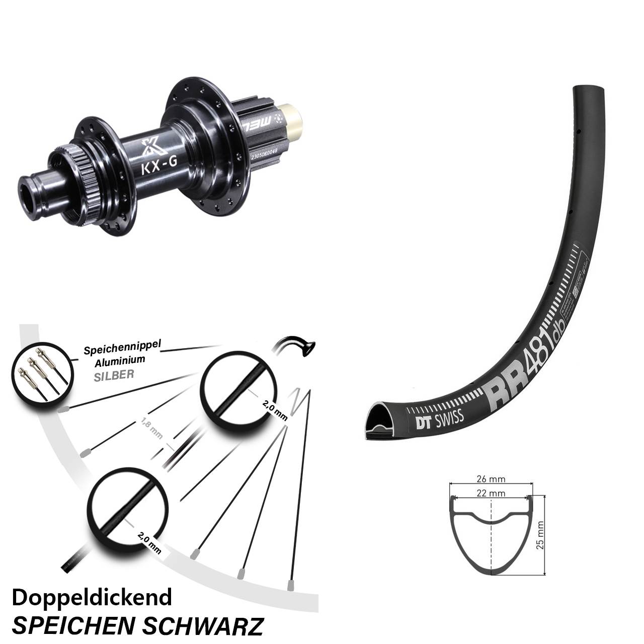 28 Zoll Hinterrad KX-G schwarz 12x142 mm Campagnolo N3W DT Swiss RR 481 DB Centerlock