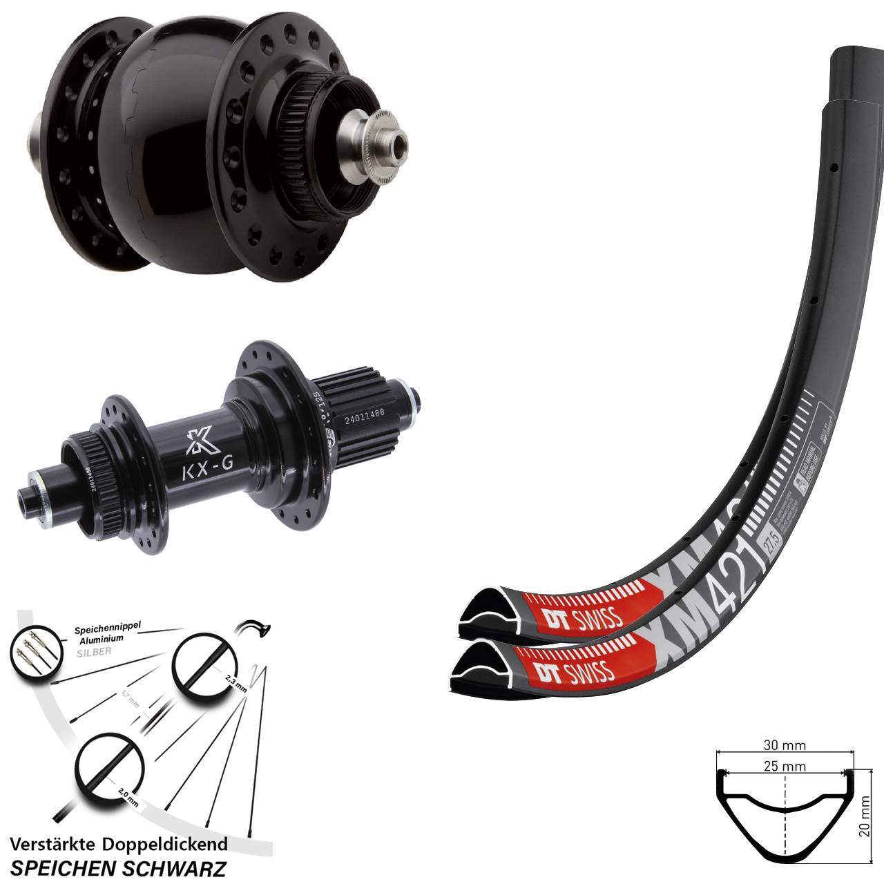 DT Swiss XM 421 KX-G SON 28 650B Disc Laufrad-Satz für Schnellspanner Micro Spline
