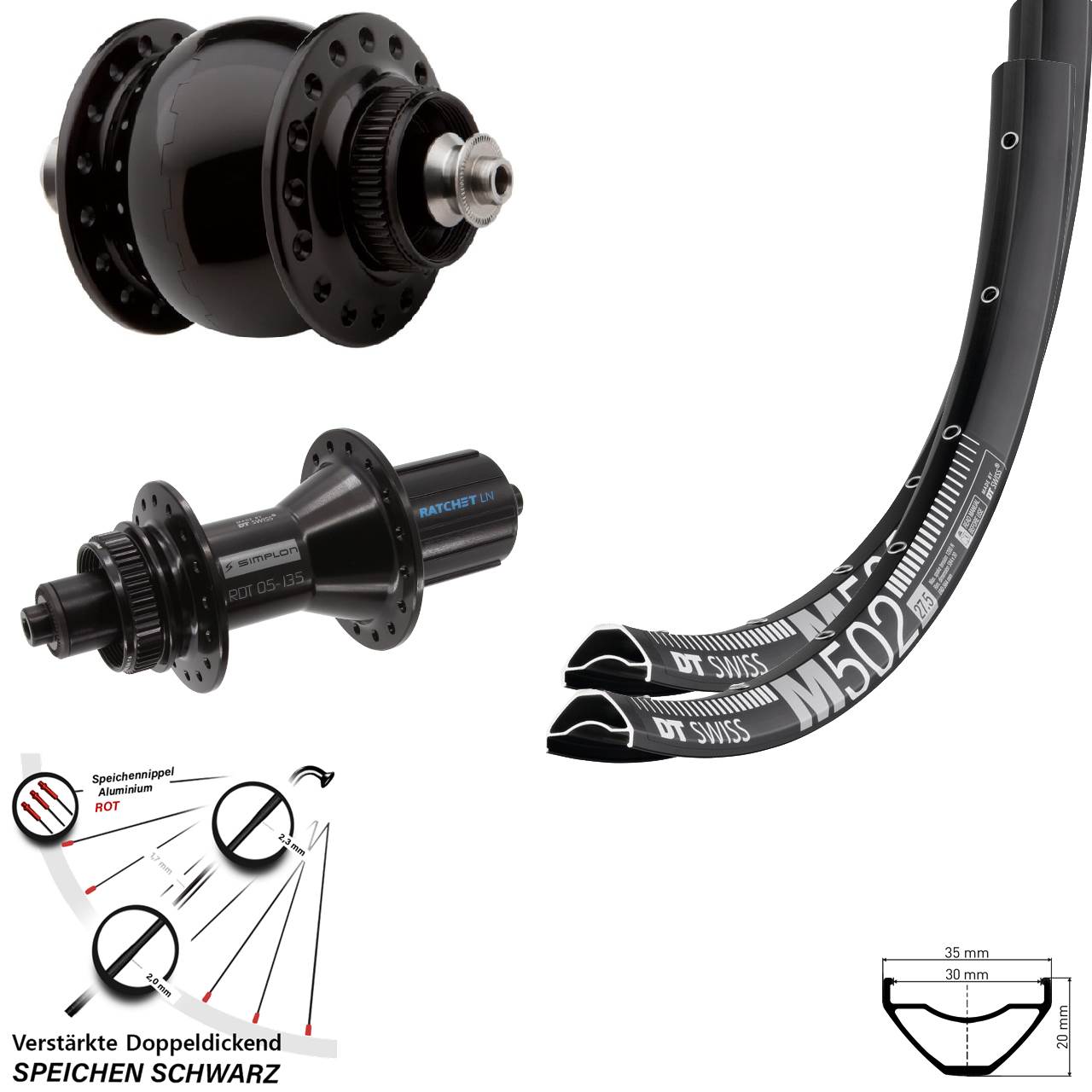 Laufradsatz Centerlock 27,5 Zoll DT Swiss M502-370 Hybrid SON delux 8-11 fach HG QR