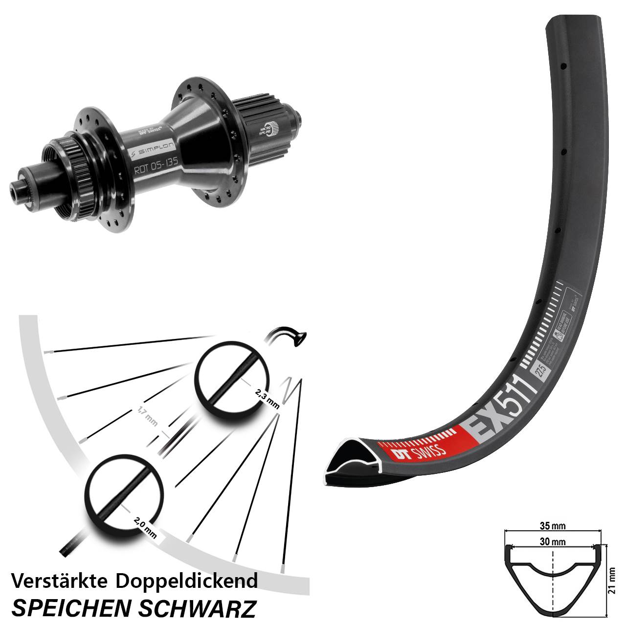 DT Swiss EX511-370 Hybrid 29 Zoll Disc Hinterrad QR Shimano Micro Spline