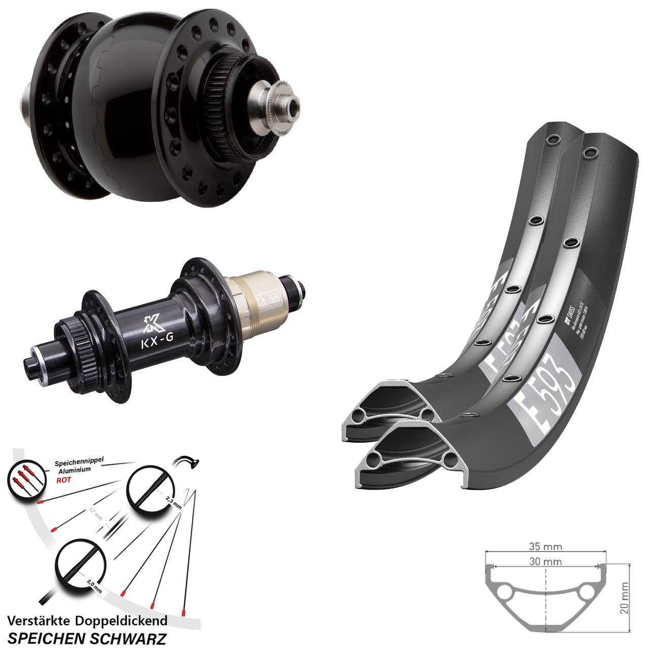 Centerlock Laufradsatz QR 650B DT Swiss E593 KX-G SON 28 XDR