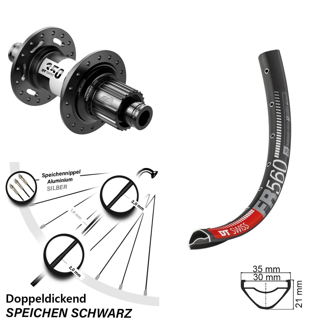 26 Zoll DT Swiss FR560-350 DEG72 Disc Laufrad 12x148 Shimano Micro Spline