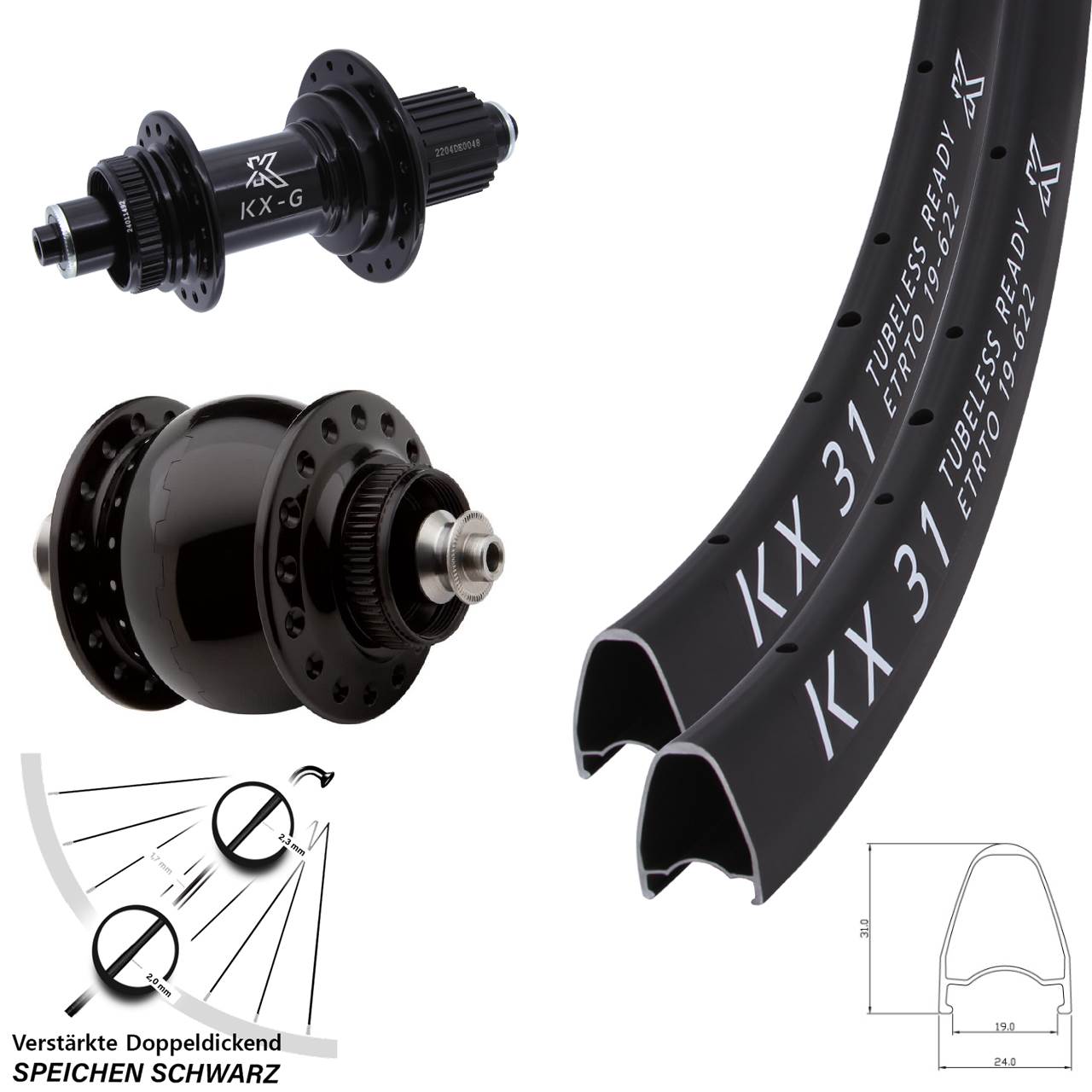 Disc Laufrad-Satz QR KX-GS 31 verstärkt SON 28 Zoll Shimano Micro Spline