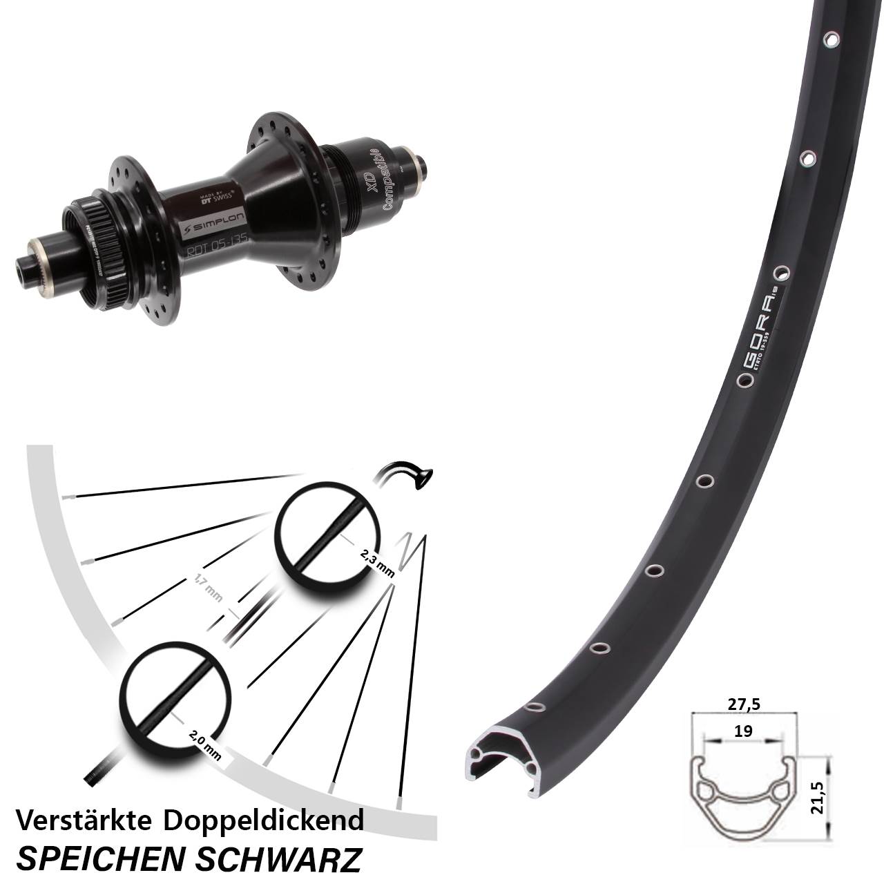 Disc Laufrad für Schnellspanner 27,5 Zoll Gora 19 DT Swiss 370 XD 11-12 fach