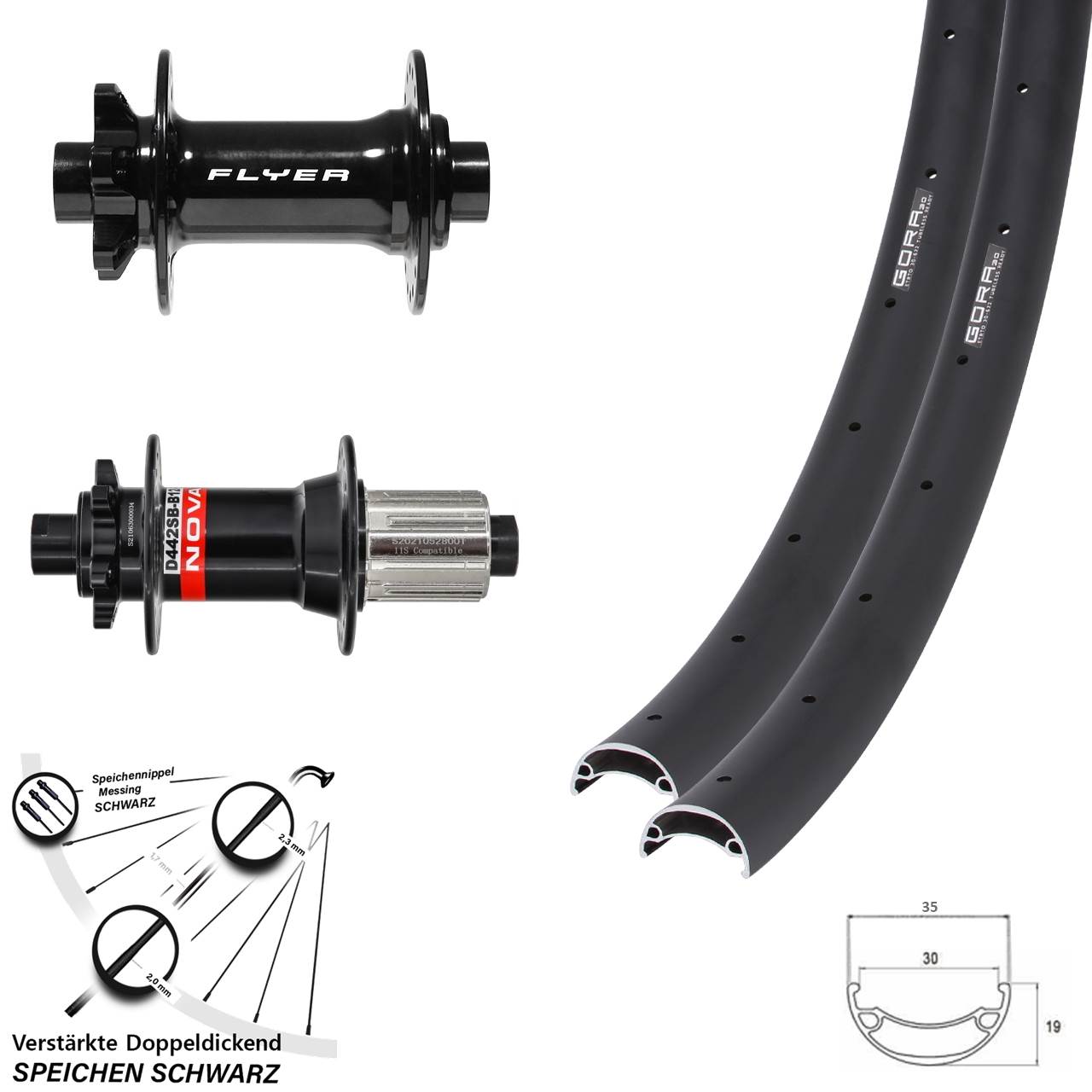29 Zoll Gora 30 Formula DC-711 Novatec D-442 6-Loch Laufradsatz 15x110 12x148 8-12 fach