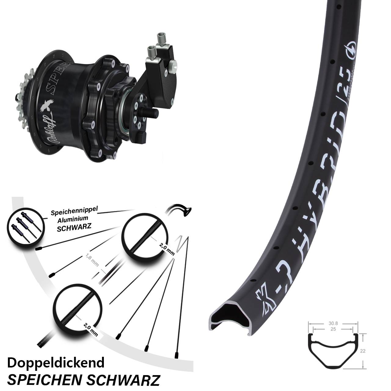 Hinterrad 27,5 Zoll KX R Hybrid 25 Rohloff Speedhub 500/14 TS DB OEM Tandem schwarz
