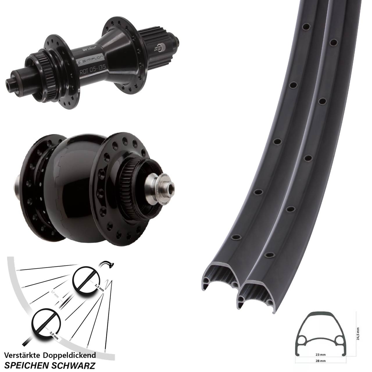 Ambrosio Sport DT Swiss 370 Hybrid SONdelux 28 Zoll Disc Laufrad-Satz QR Micro Spline
