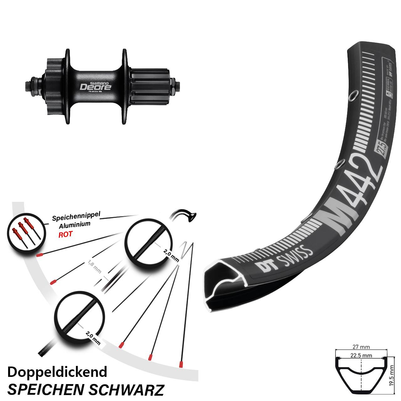 Hinterrad 6-Loch QR 29 Zoll DT Swiss M 442 Shimano Deore 8-11 fach