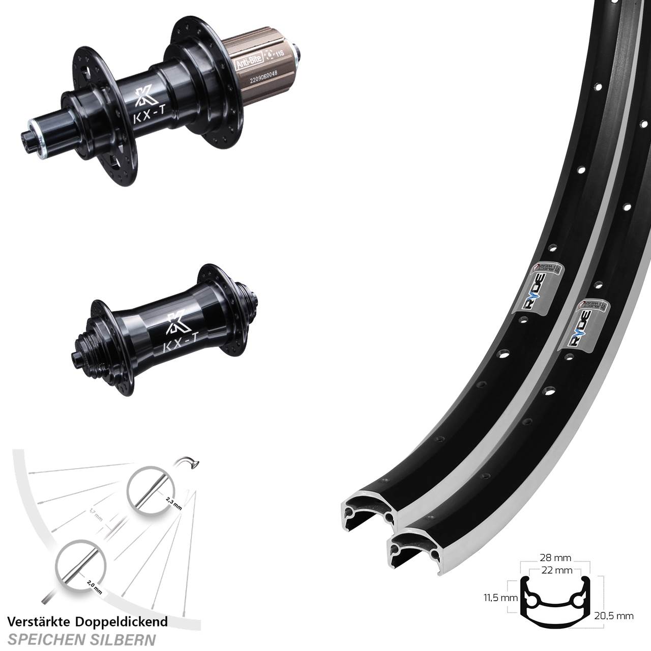 Laufradsatz 27,5 Zoll Ryde Andra 35 KX-T 8-11 fach HG QR