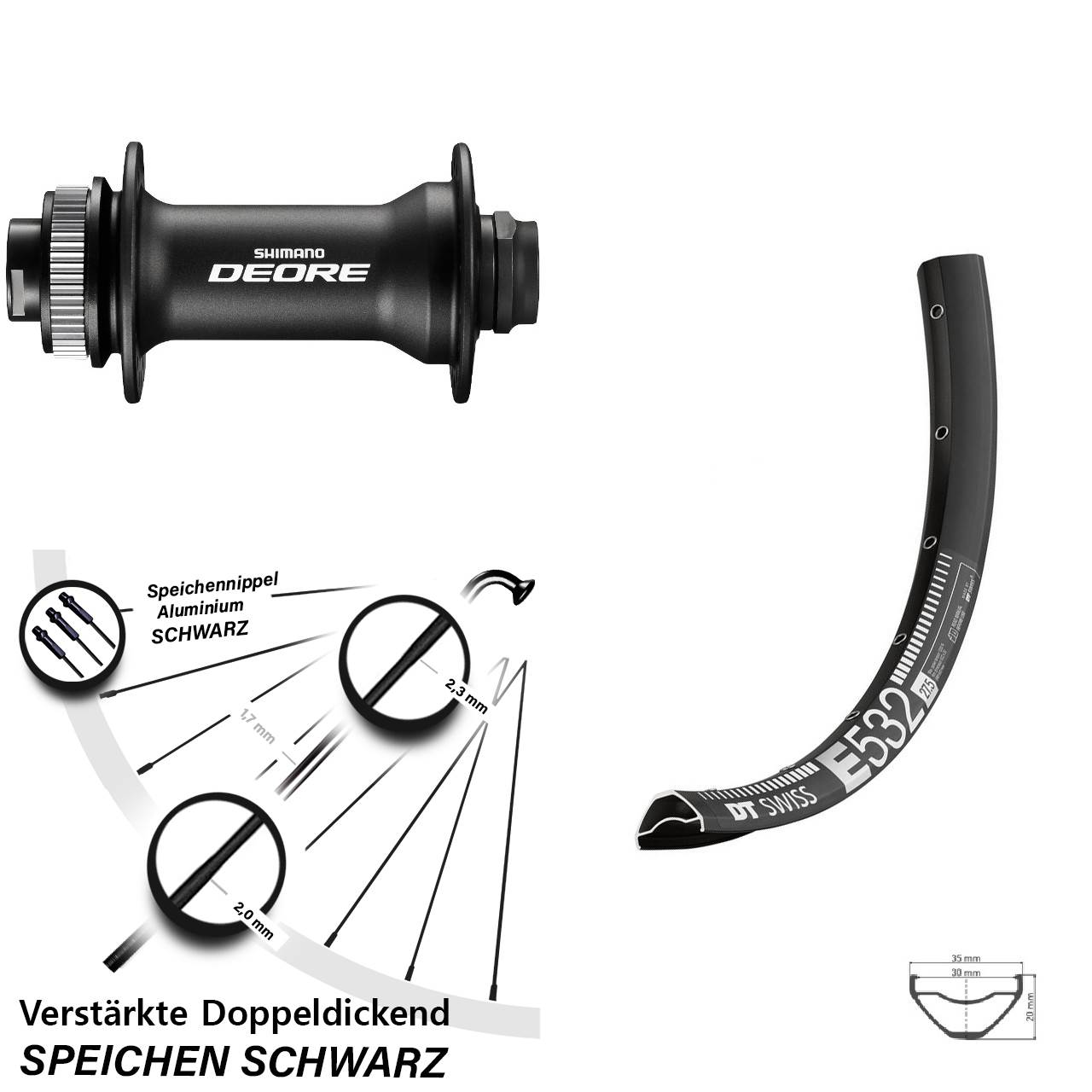 Boost Centerlock Vorderrad 15x110 27,5 Zoll DT Swiss E532 Shimano Deore