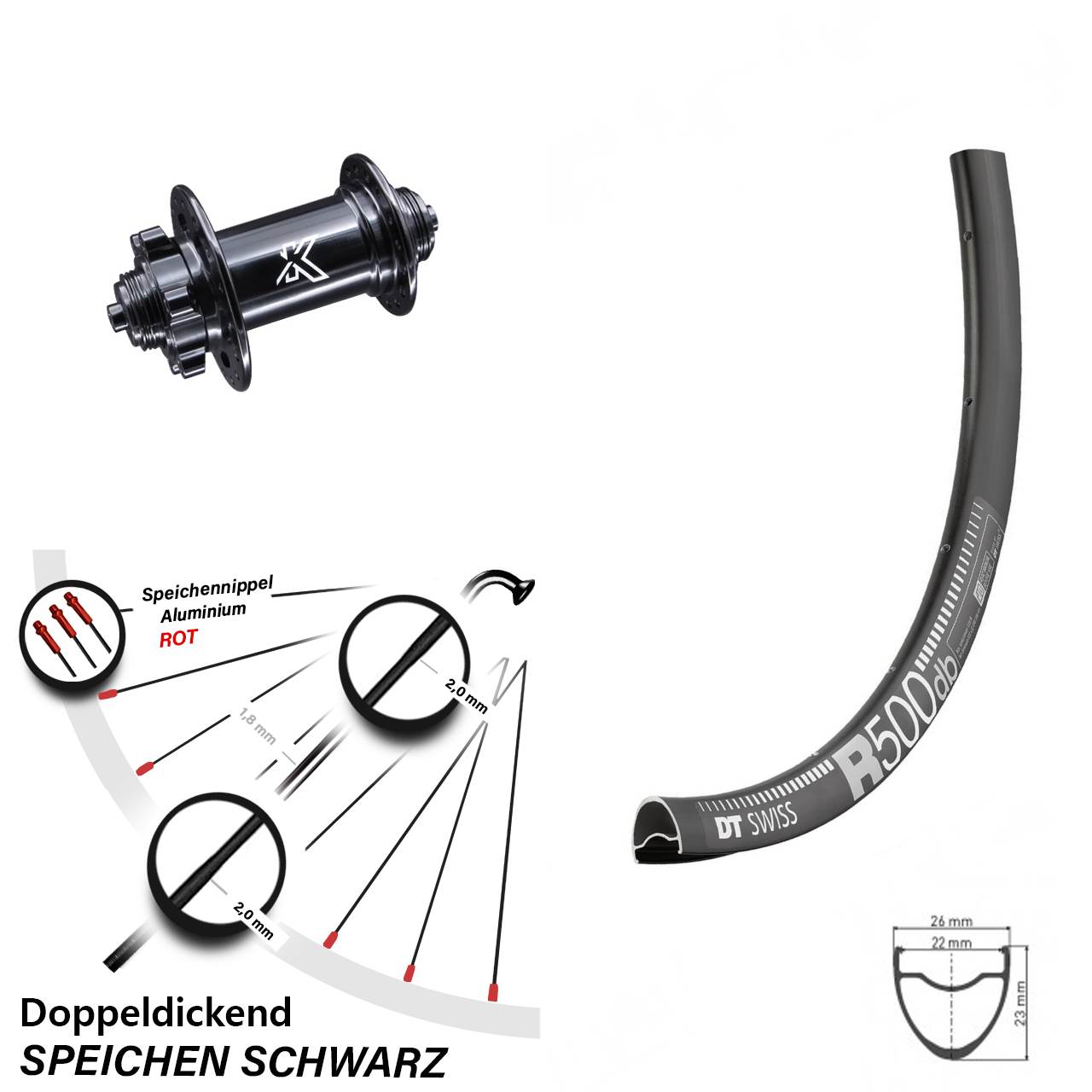 DT Swiss R 500 Vorderrad 28 Zoll Road Disc 6-Loch KX-M für Schnellspanner