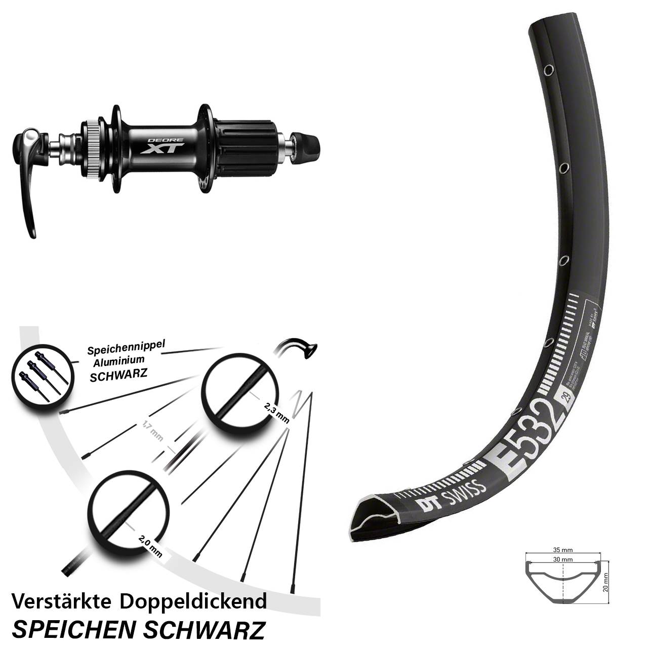 Disc Hinterrad für Schnellspanner 29 Zoll DT Swiss E532 Shimano XT 8-11 fach HG