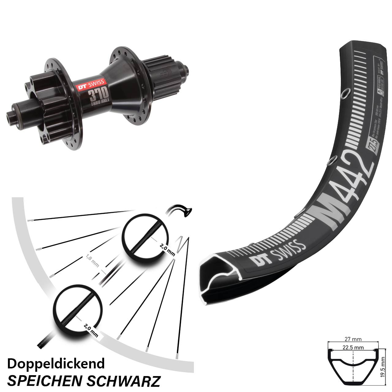 Disc Laufrad für Schnellspanner 28-29 Zoll DT Swiss M442-370 Hybrid Micro Spline