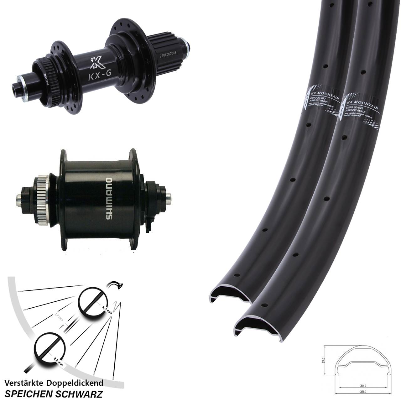 29 Zoll KX-GS Mountain TR Heavy Duty Shimano DH-UR700-3D Disc Laufradsatz QR Micro Spline
