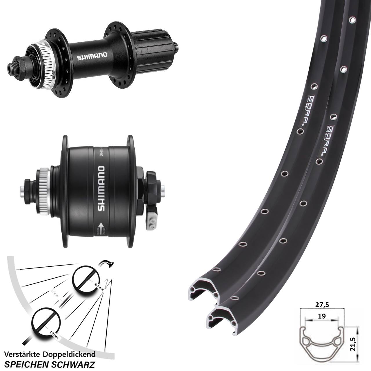 27,5 Zoll Gora 19 Shimano DH-3D37 FH-M4050 Centerlock Laufradsatz QR 8-11 fach