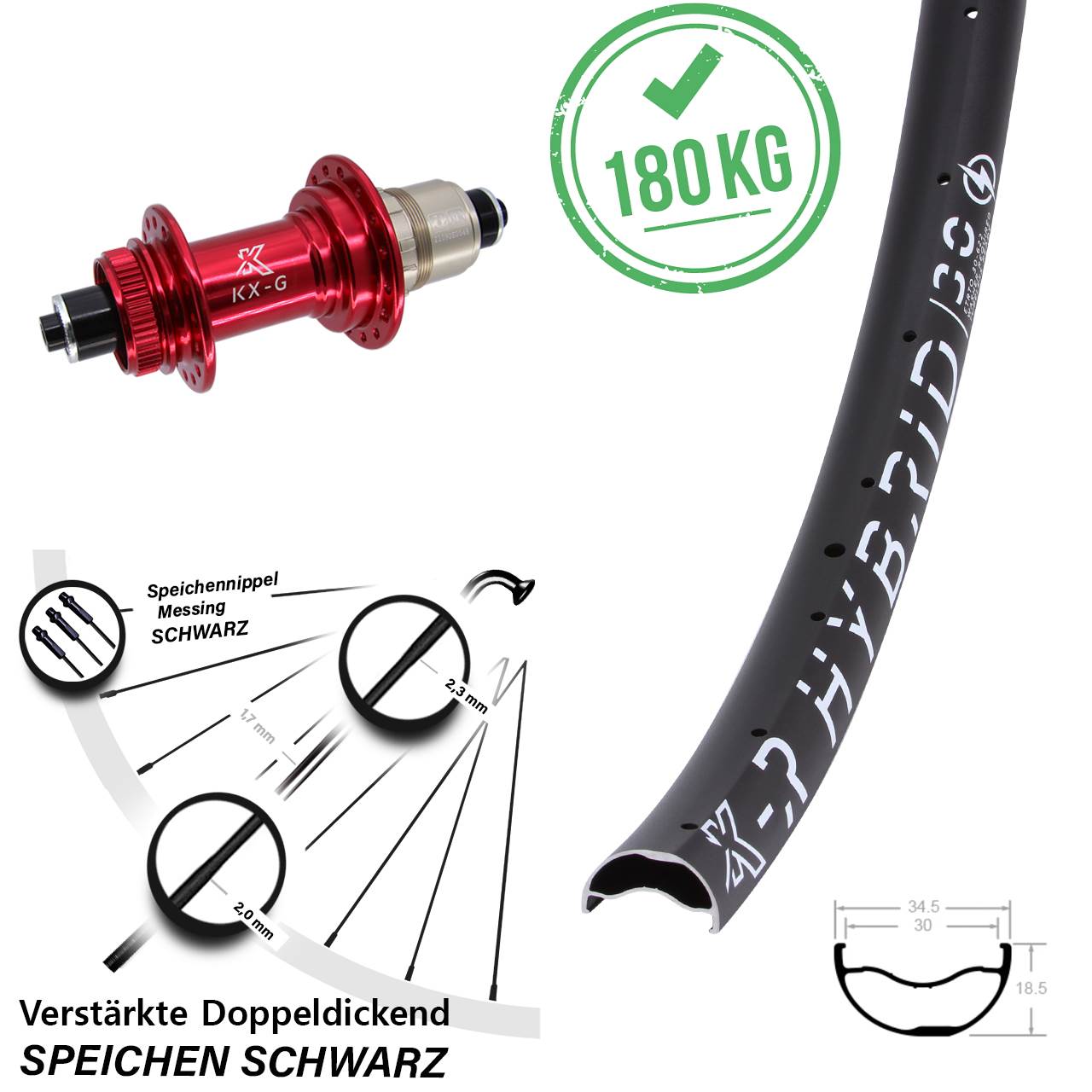 Disc Laufrad 29 Zoll KX-GR Hybrid 30 rot XDR QR