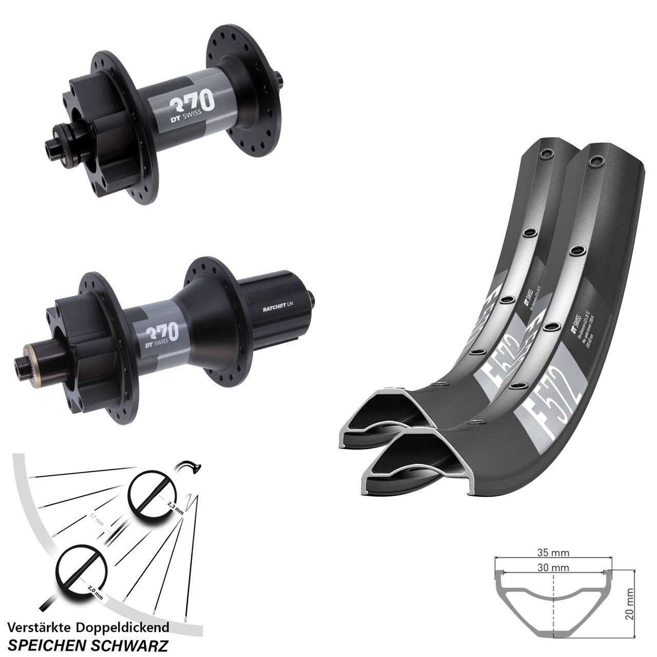 27,5 Zoll DT Swiss F 572-370 Laufradsatz 6-Loch für Schnellspanner 8-11 fach HG