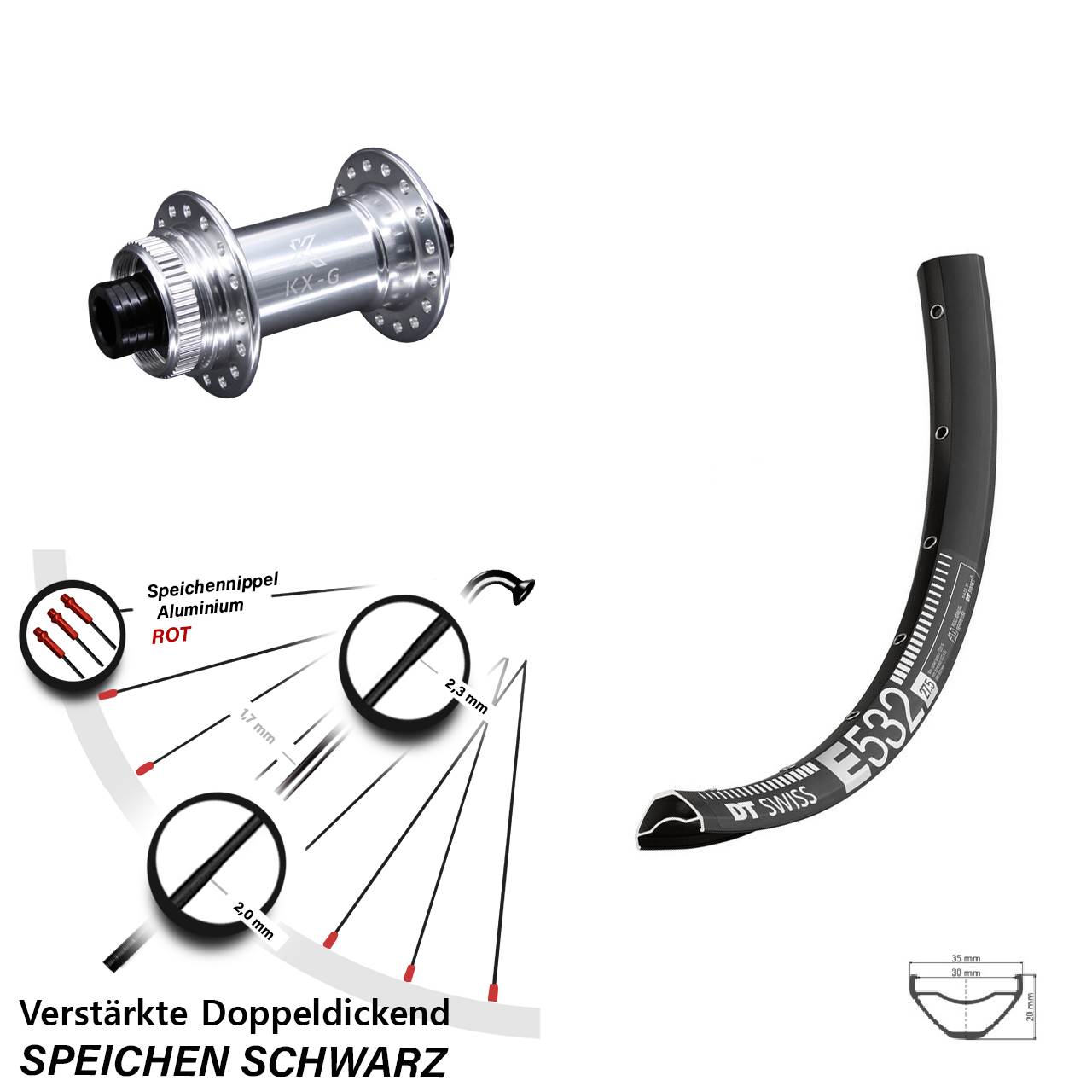 Vorderrad Centerlock 15x100 29 Zoll DT Swiss E532 KX-G