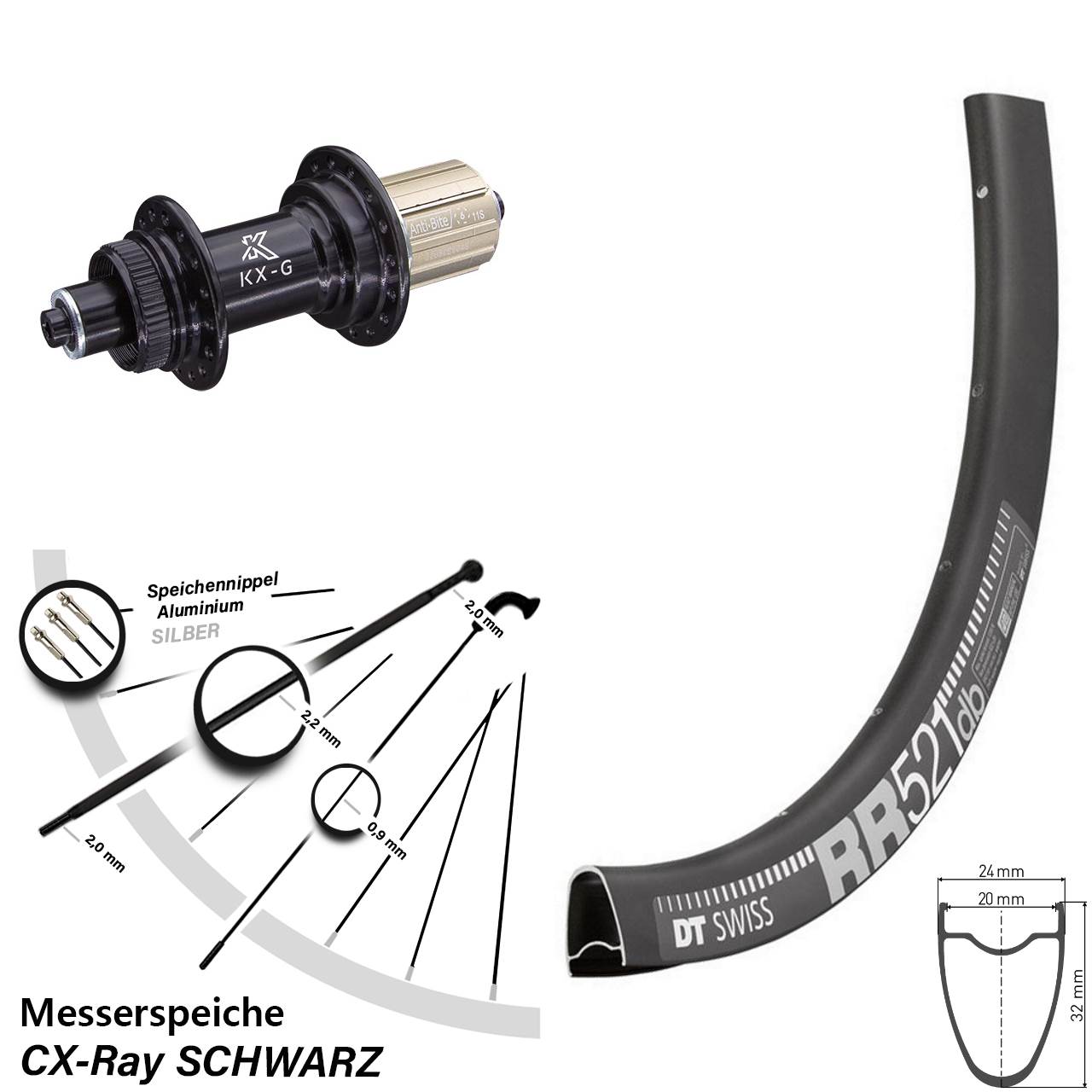 DT Swiss RR 521 KX-G 28 Zoll Centerlock Hinterrad QR CX-Ray 8-12 fach HG