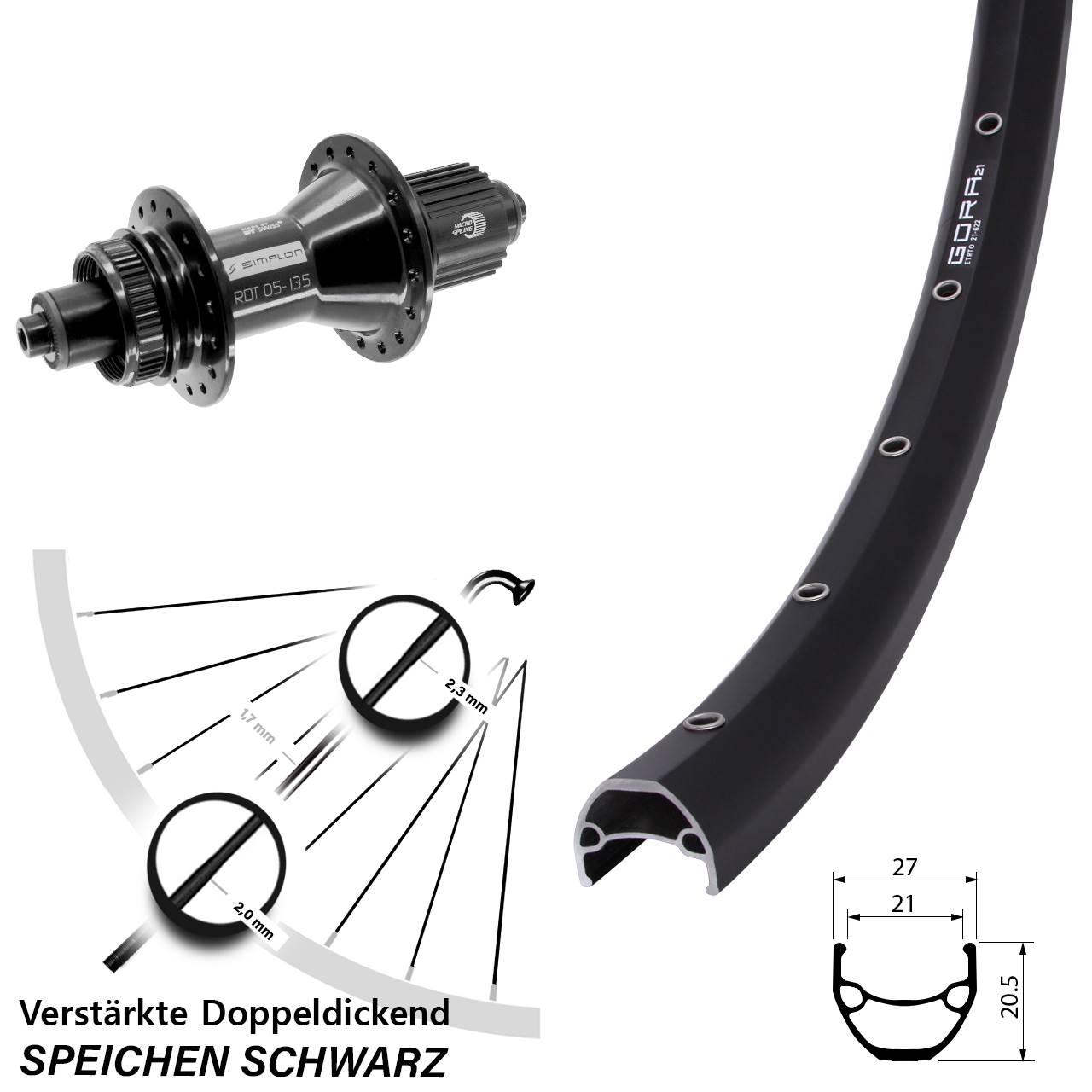 Disc Laufrad 29 Zoll Gora 21 DT Swiss 370 Hybrid Shimano Micro Spline QR