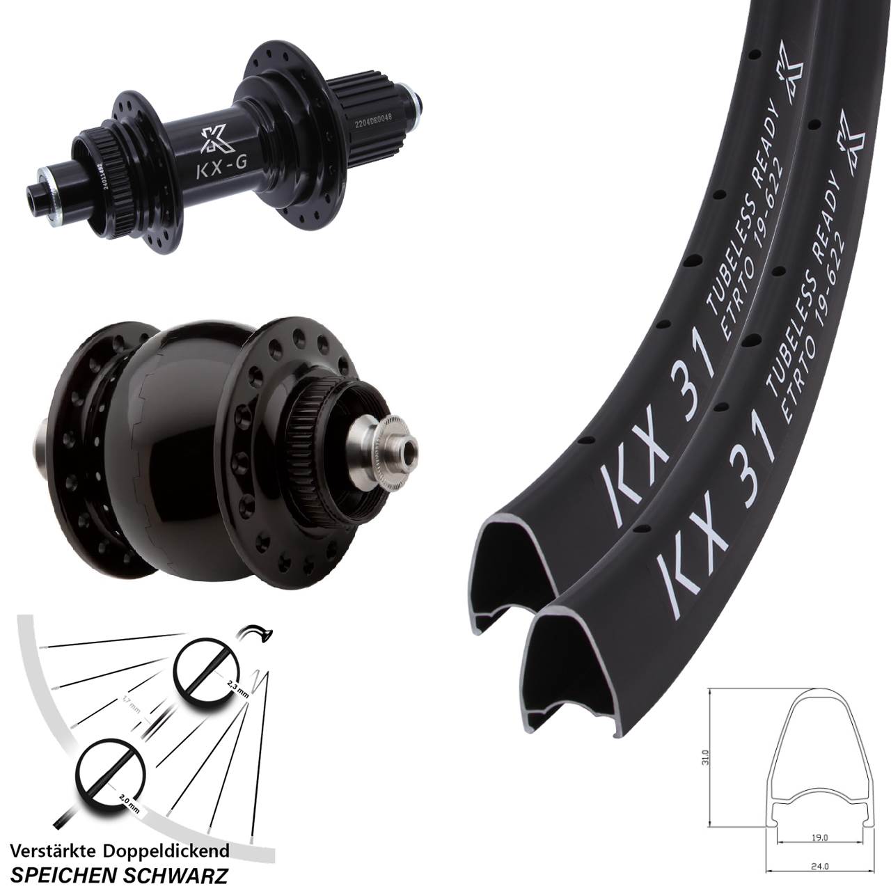 Laufradsatz Centerlock 28 Zoll KX-GS 31 verstärkt SONdelux Micro Spline QR