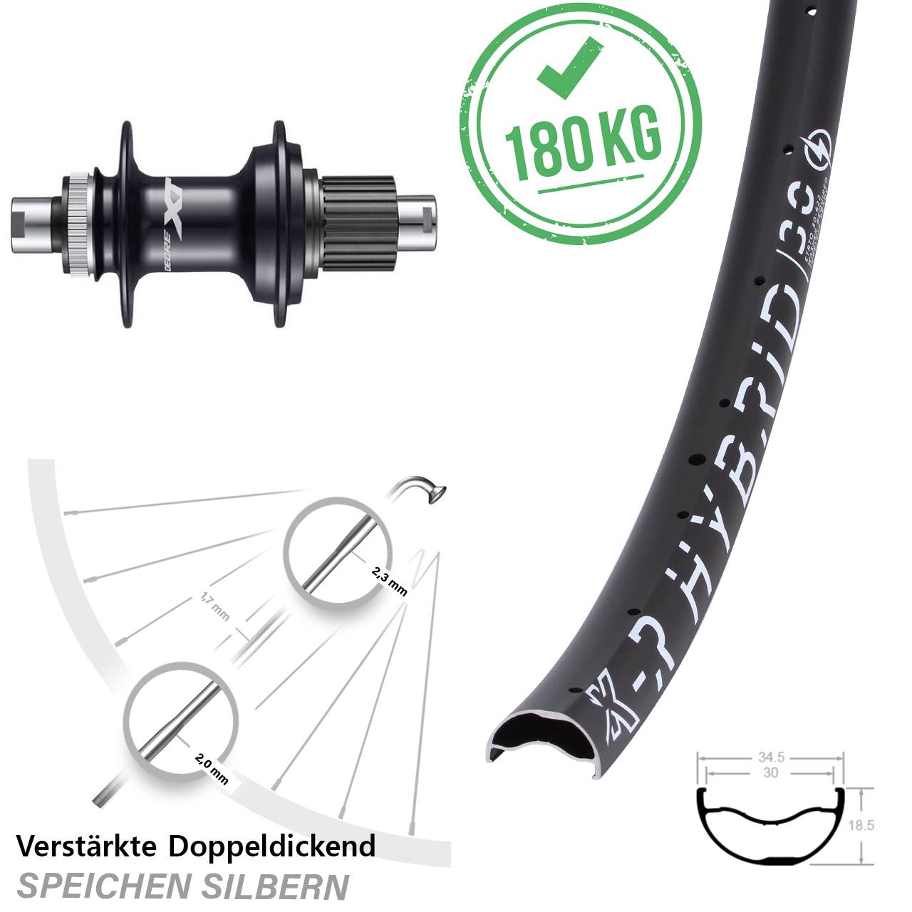 Disc Laufrad 29 Zoll KX-R Hybrid 30 Shimano Deore XT FH-M8110 Shimano Micro Spline 12x142