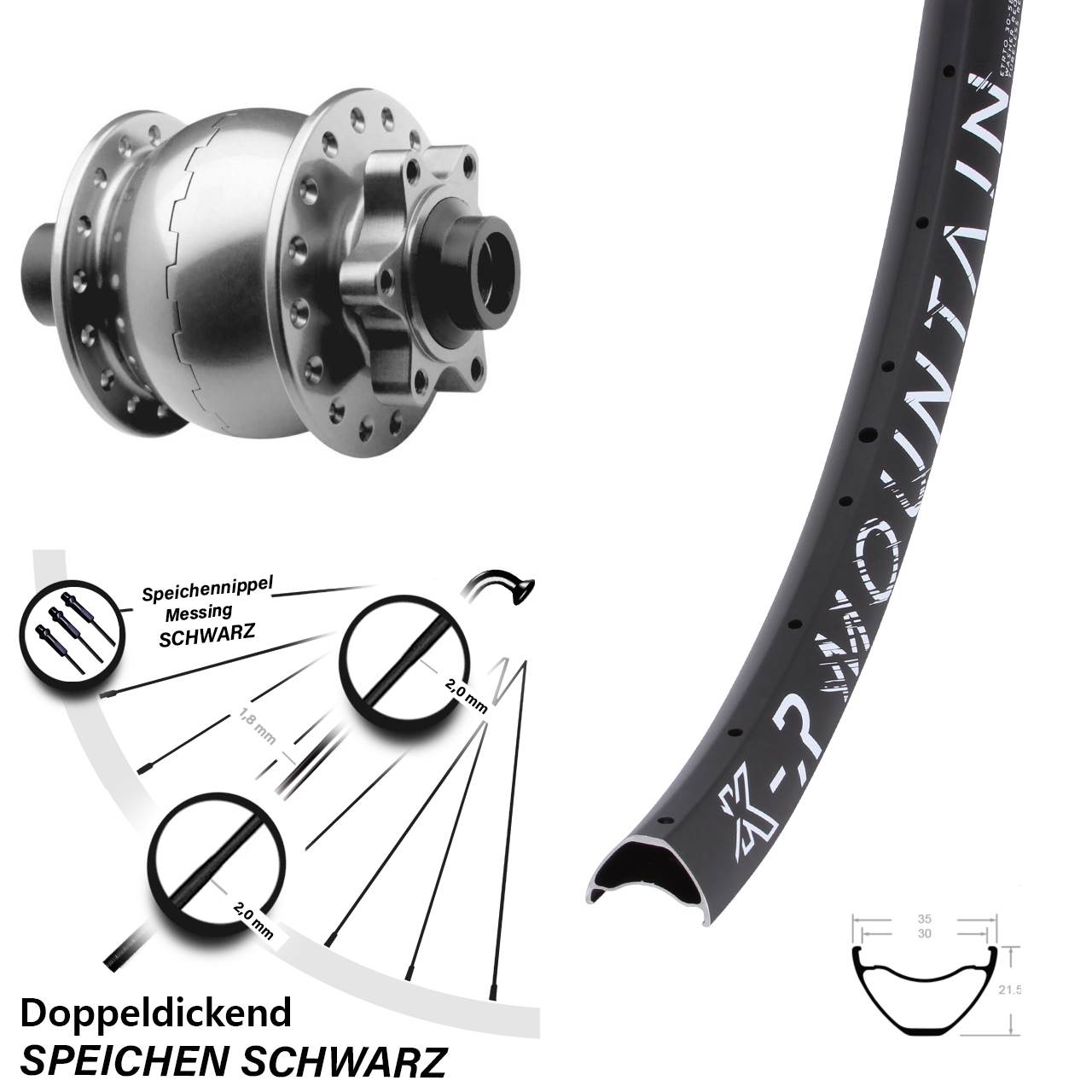 SON 28 KX-R Mountain 27,5 Zoll 6-Loch Nabendynamo-Vorderrad 15x100
