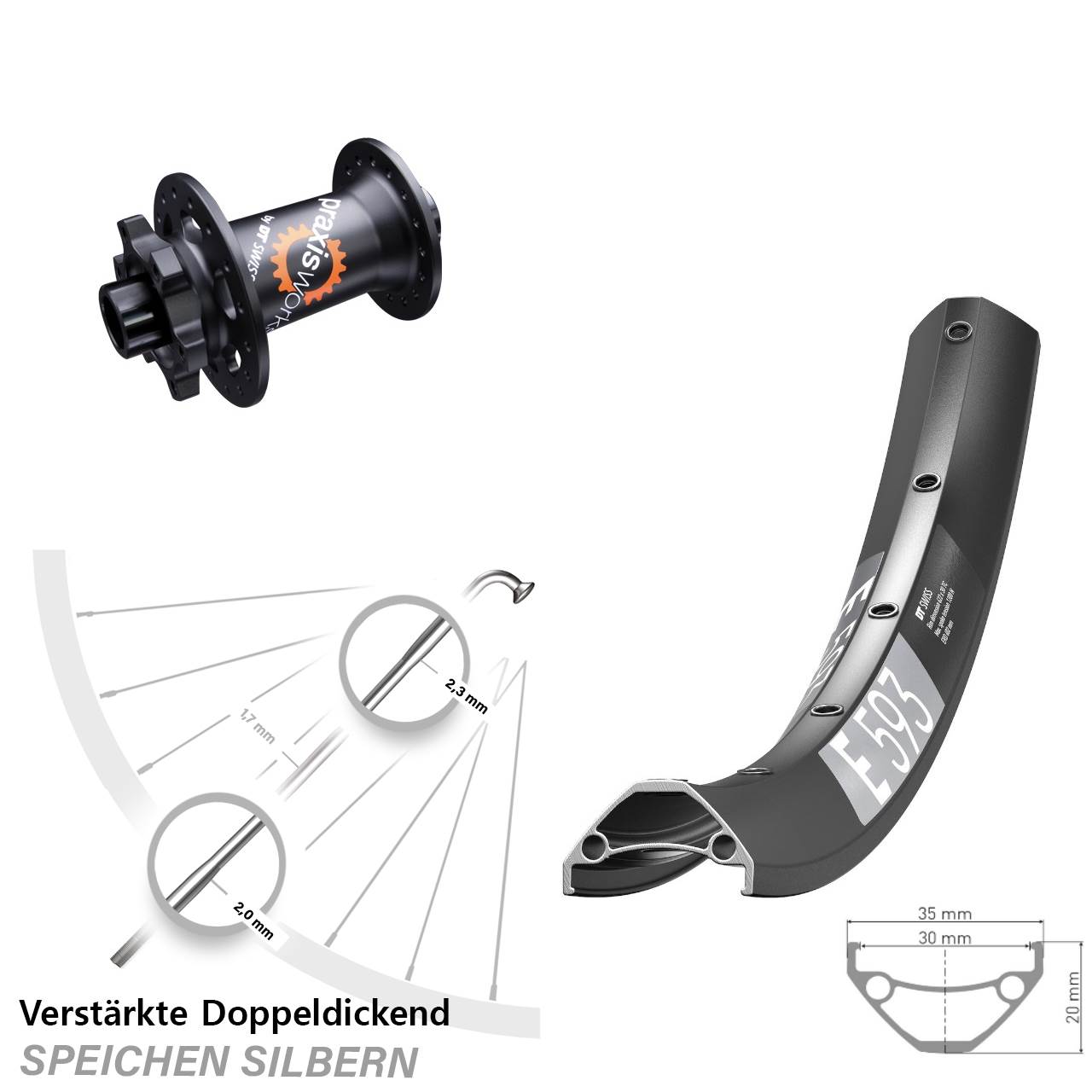 Vorderrad 6-Loch 15x100 29 Zoll DT Swiss E 593-350 SL