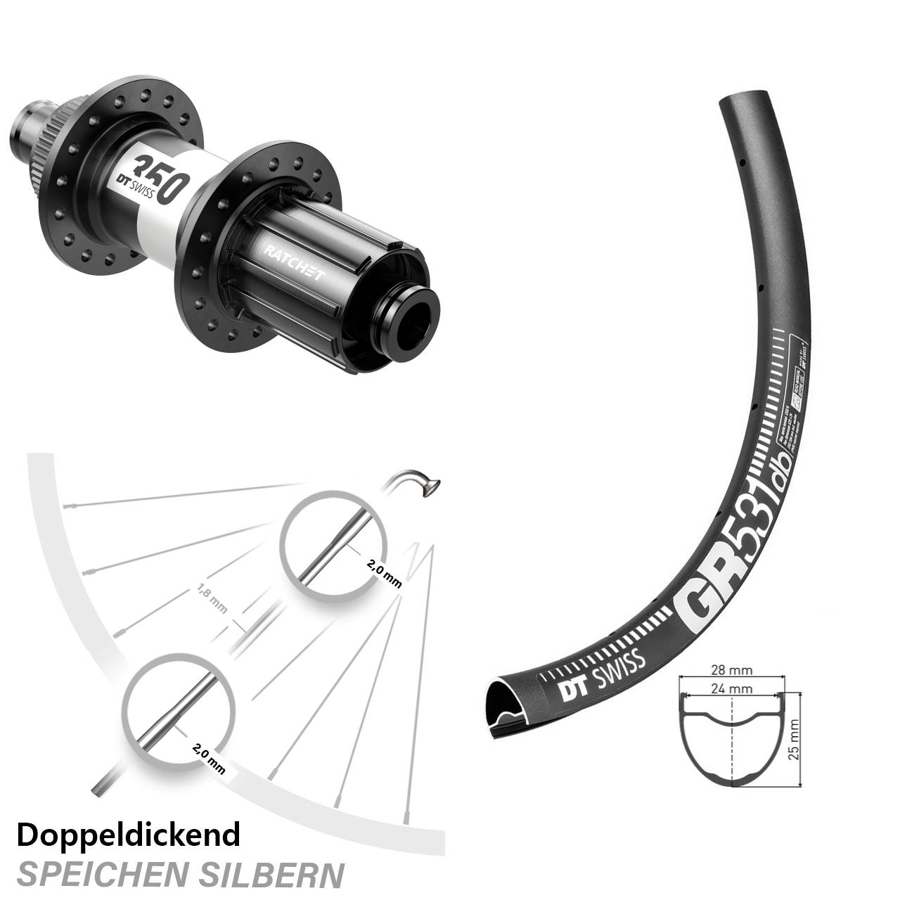 DT Swiss GR531-350 28-9 Zoll Centerlock Hinterrad 12x142 11-12 fach
