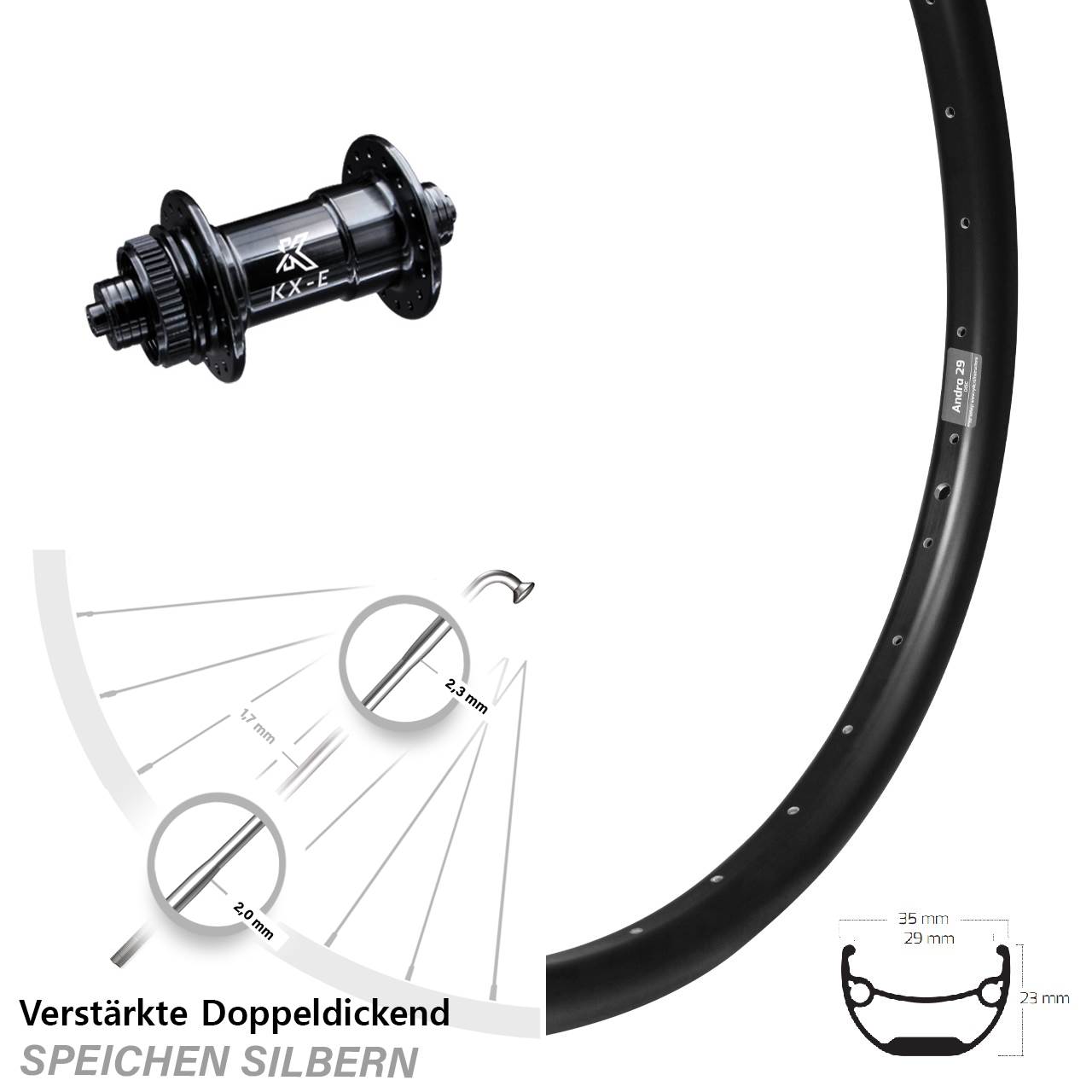Vorderrad Centerlock 20 Zoll Ryde Andra 29 KX-E 4-fach gelagert QR