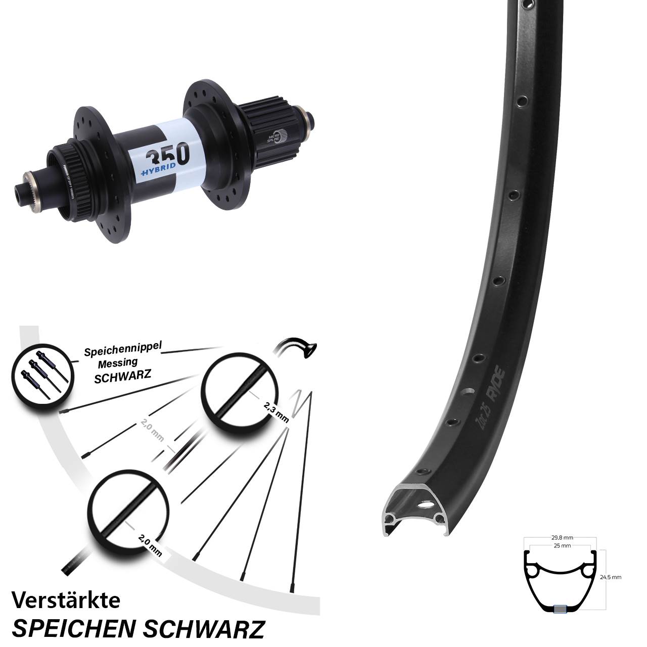 Hinterrad 28-29 Zoll Ryde ZAC 25 DT Swiss 350 Hybrid Boost 5x141 Centerlock Micro Spline