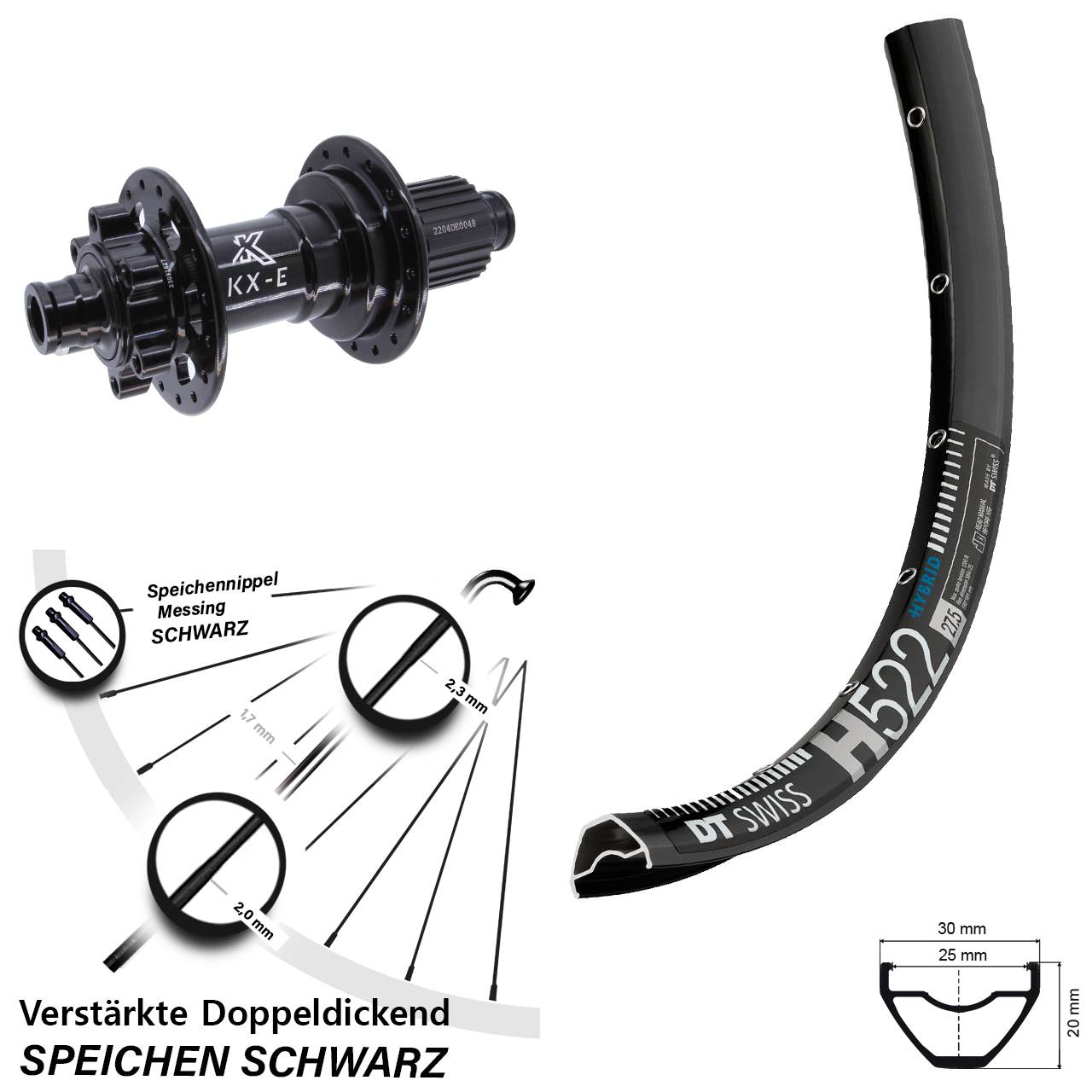 DT Swiss H 522 KX-E Heavy Duty 29 Zoll Hinterrad 6-Loch 12x148 Boost Shimano Micro Spline
