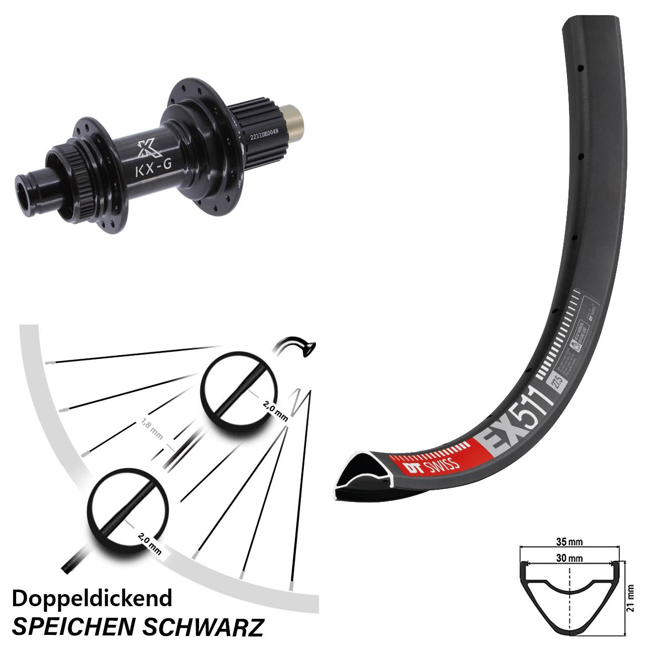 DT Swiss EX 511 28 Zoll Hinterrad KX-G Micro Spline 12x142