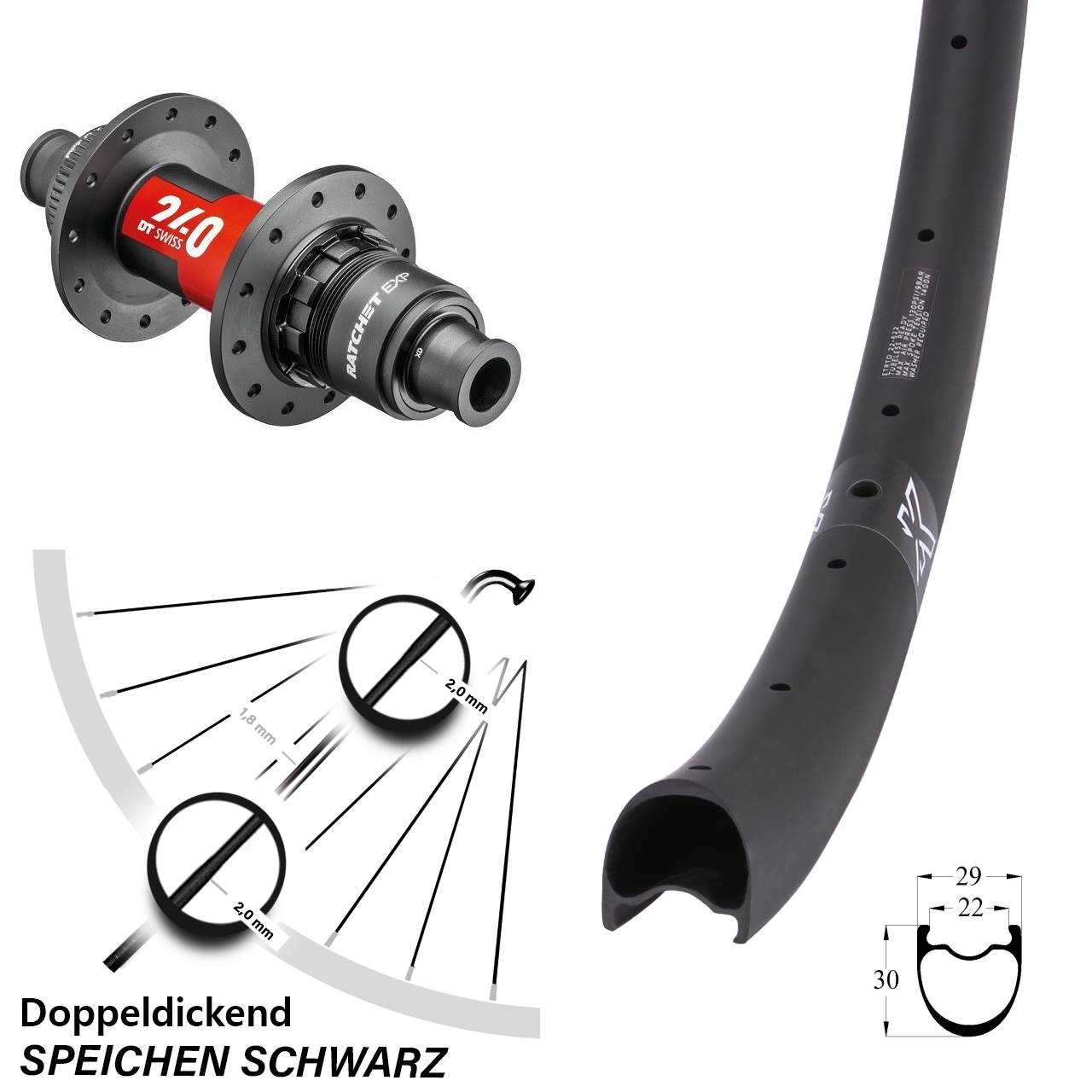 KX-RC Gravel Carbon DT Swiss 240 EXP 28-29 Zoll Hinterrad 12x142 Sram XDR