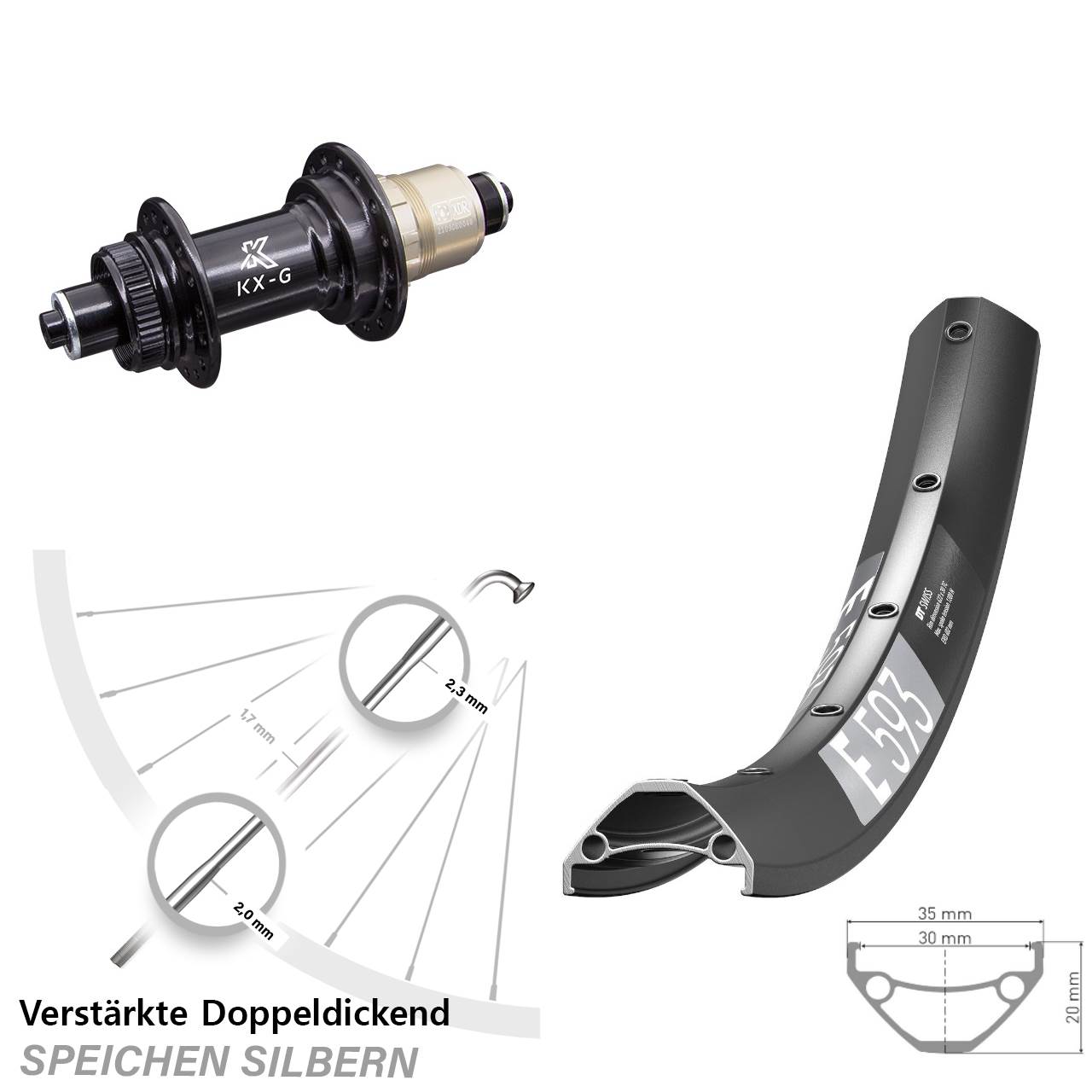 Disc Laufrad 29 Zoll DT Swiss E 593 KX-G XDR 11-12 fach für Schnellspanner