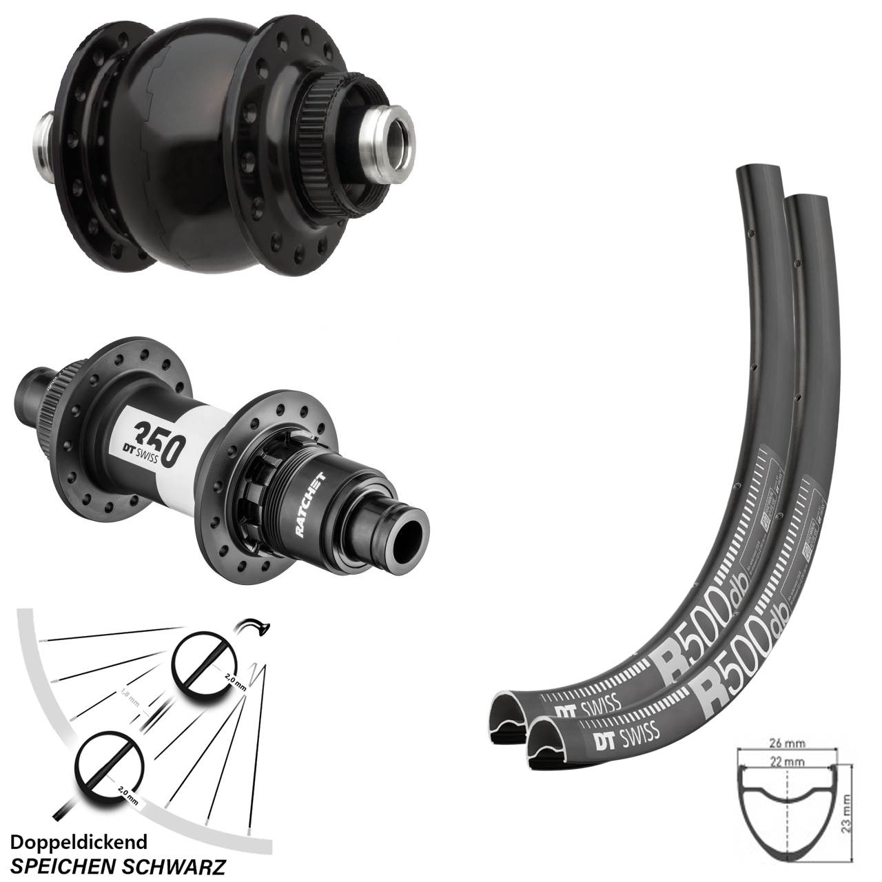 Dynamo Road Disc Laufradsatz R 500 DT Swiss 350 Sram XDR Steckachse SON 28 Centerlock