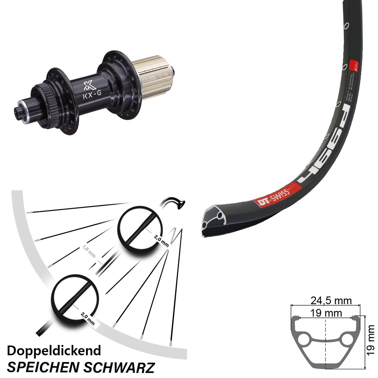 Centerlock Hinterrad 28 Zoll DT Swiss 466d KX-G 8-12 fach für Schnellspanner