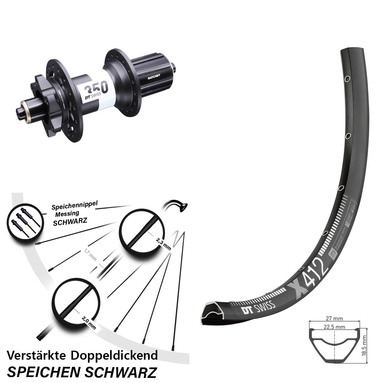DT Swiss X 412-350 Ratchet 36 Disc 29 Zoll Laufrad für Schnellspanner 8-11 fach HG