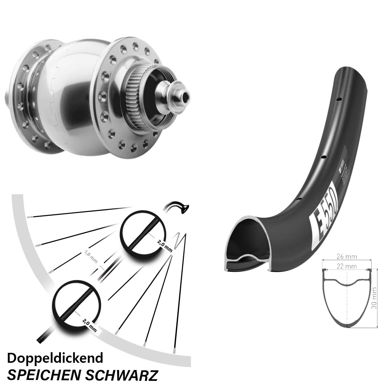 28 Zoll DT Swiss E550 SON 28 Disc Nabendynamovorderrad QR