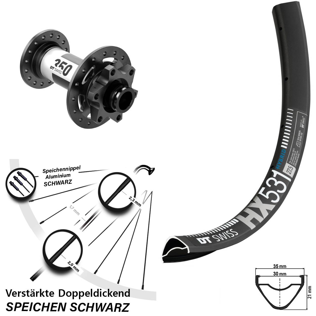 DT Swiss HX 531-350 29 Zoll 6-Loch Vorderrad 15x110 Boost